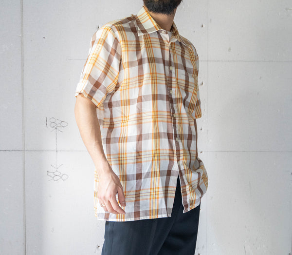 around 1980s Germany yellow × orange × brown checked short sleeve shirt