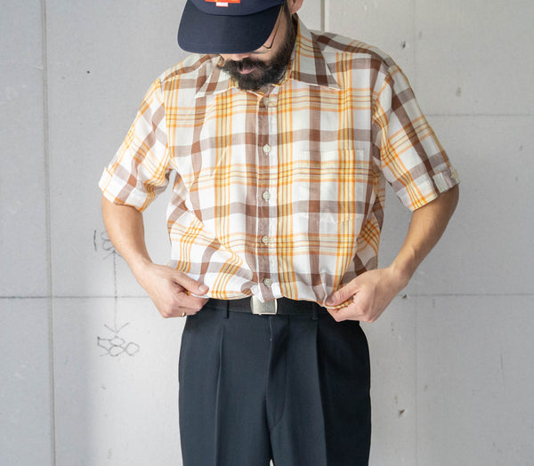 around 1980s Germany yellow × orange × brown checked short sleeve shirt