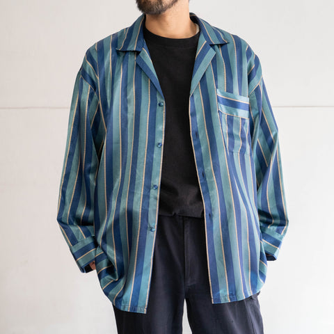 around 1990s Europe blue × green stripe pajama shirt