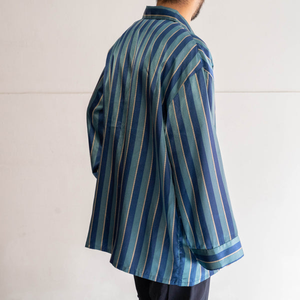 around 1990s Europe blue × green stripe pajama shirt