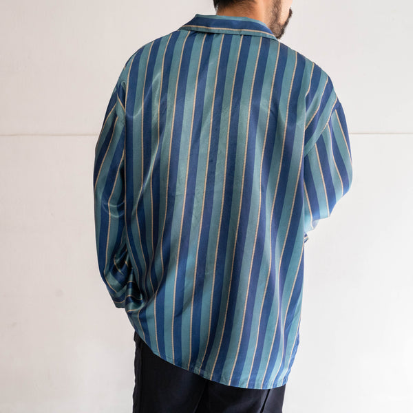 around 1990s Europe blue × green stripe pajama shirt