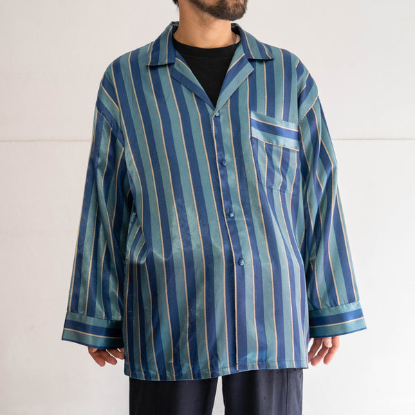 around 1990s Europe blue × green stripe pajama shirt