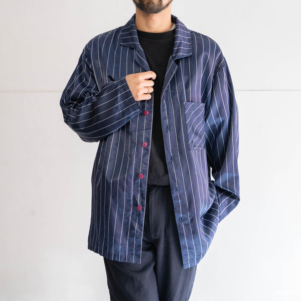 around 1990s Europe navy color stripe pattern pajama shirt