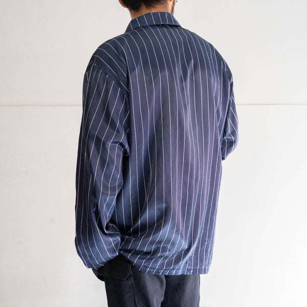 around 1990s Europe navy color stripe pattern pajama shirt