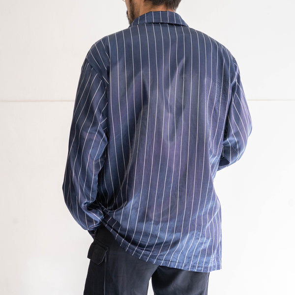 around 1990s Europe navy color stripe pattern pajama shirt
