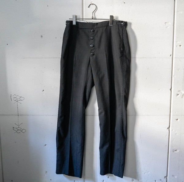 1980-90s England black color side race line wool dress pants -front remake-