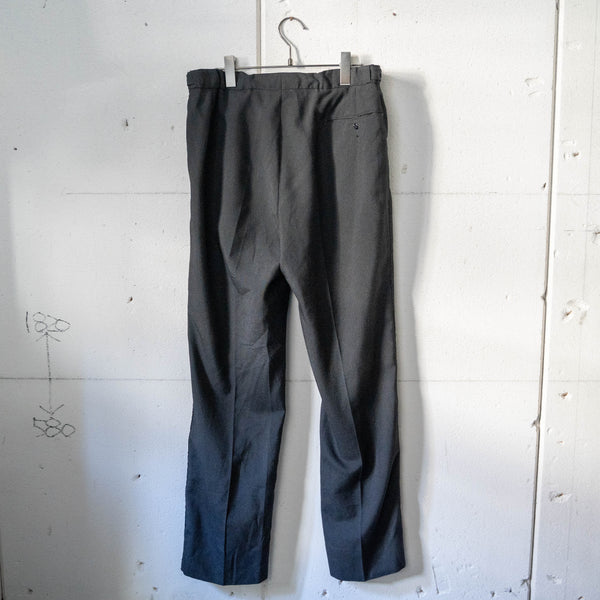 1980-90s England black color side race line wool dress pants -front remake-