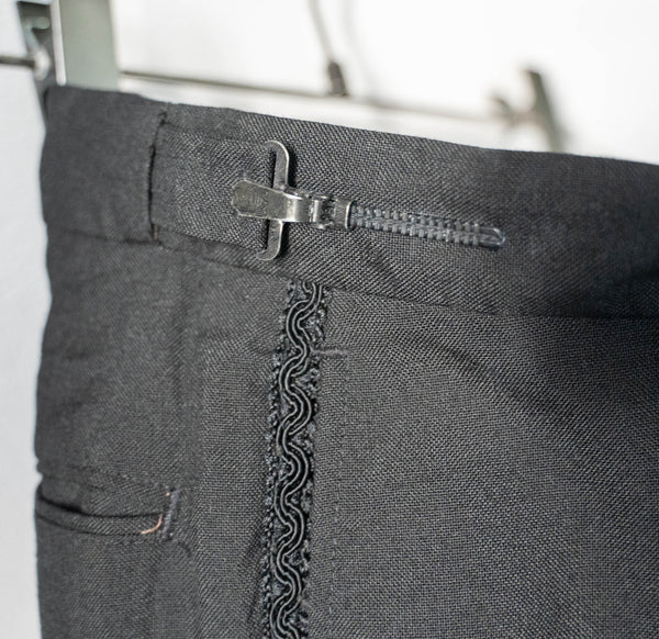 1980-90s England black color side race line wool dress pants -front remake-