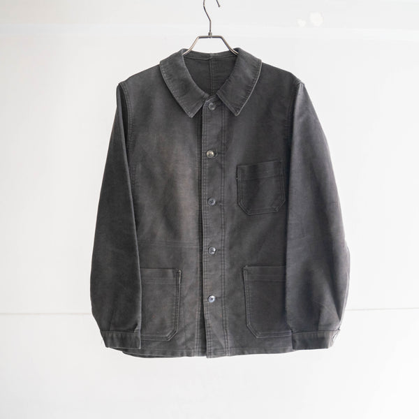 1950-60s France Black moleskin work jacket -round collar-