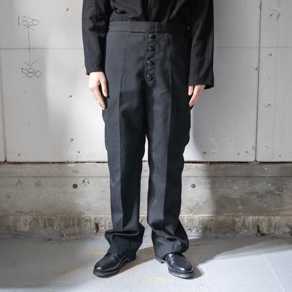 1980-90s England black color side race line wool dress pants -front remake-