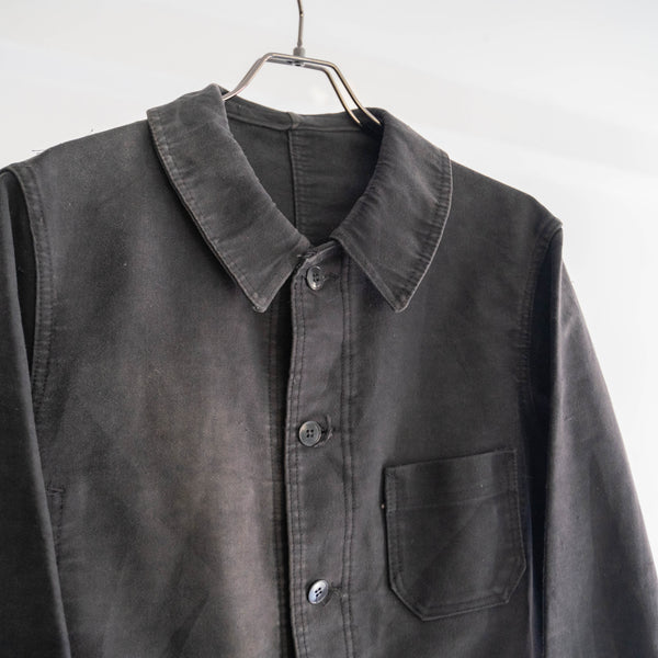 1950-60s France Black moleskin work jacket -round collar-