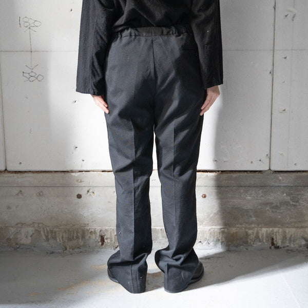 1980-90s England black color side race line wool dress pants -front remake-