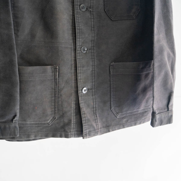 1950-60s France Black moleskin work jacket -round collar-