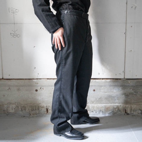 1980-90s England black color side race line wool dress pants -front remake-