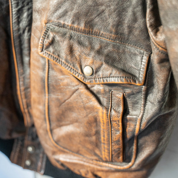 1980-90s Italy A-2 type brown leather jacket "with boa liner" -super fade-