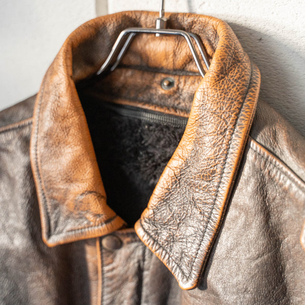 1980-90s Italy A-2 type brown leather jacket "with boa liner" -super fade-