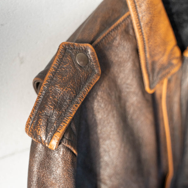 1980-90s Italy A-2 type brown leather jacket "with boa liner" -super fade-