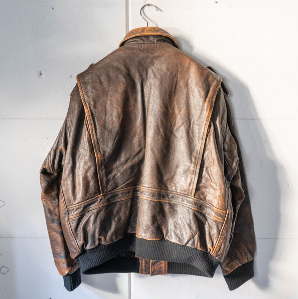 1980-90s Italy A-2 type brown leather jacket "with boa liner" -super fade-