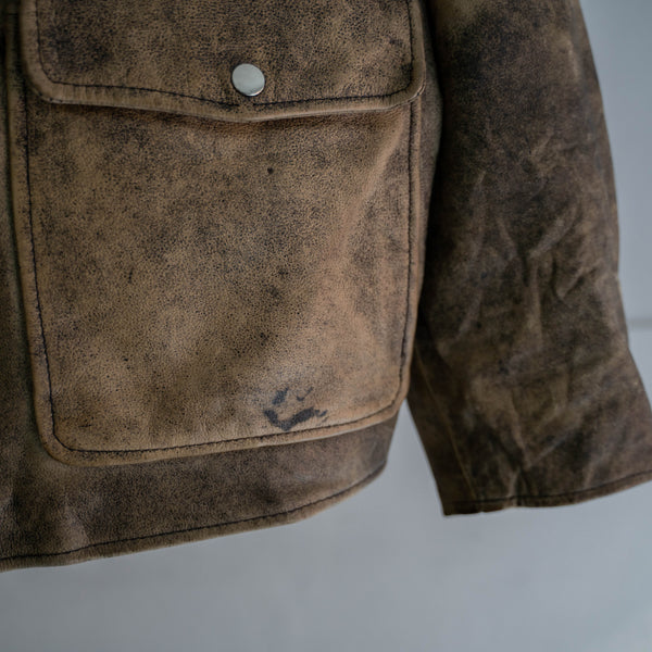 around 1980s brown based leather blouson -good mood-