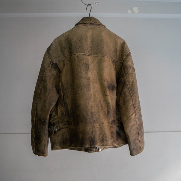 around 1980s brown based leather blouson -good mood-