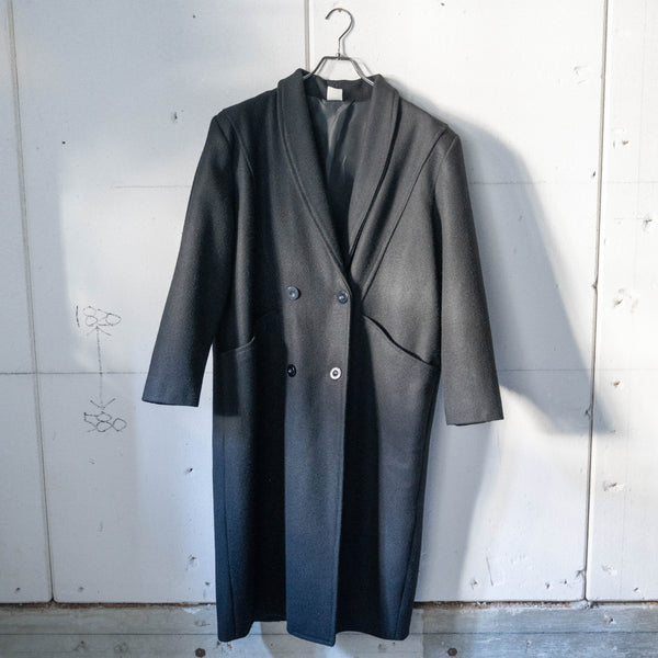 1980-90s black color pleats design wool long coat