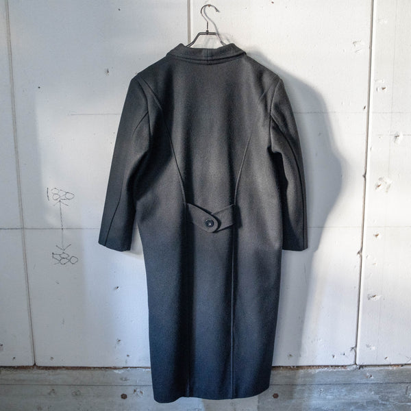 1980-90s black color pleats design wool long coat