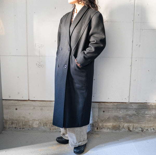 1980-90s black color pleats design wool long coat