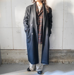 1980-90s black color pleats design wool long coat