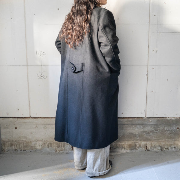 1980-90s black color pleats design wool long coat