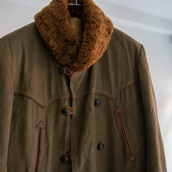 1940s France olive canadian coat -leather switching-