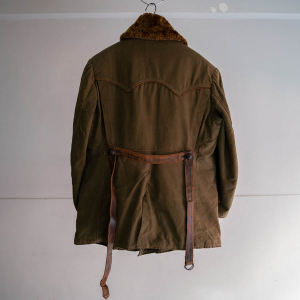 1940s France olive canadian coat -leather switching-