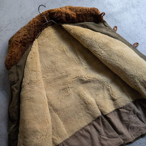 1940s France olive canadian coat -leather switching-