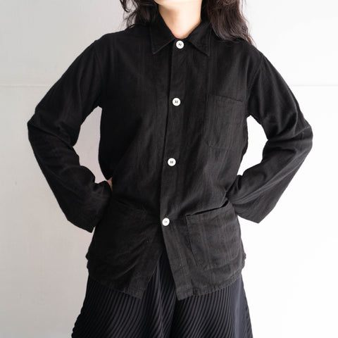 around 1980s Europe cotton flannel stripe pattern pajamas shirt ’black dyed'