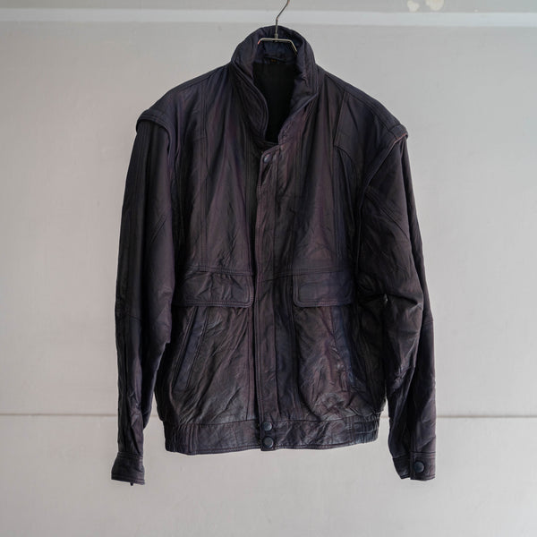 1990s purple leather short blouson -detatchable arms-