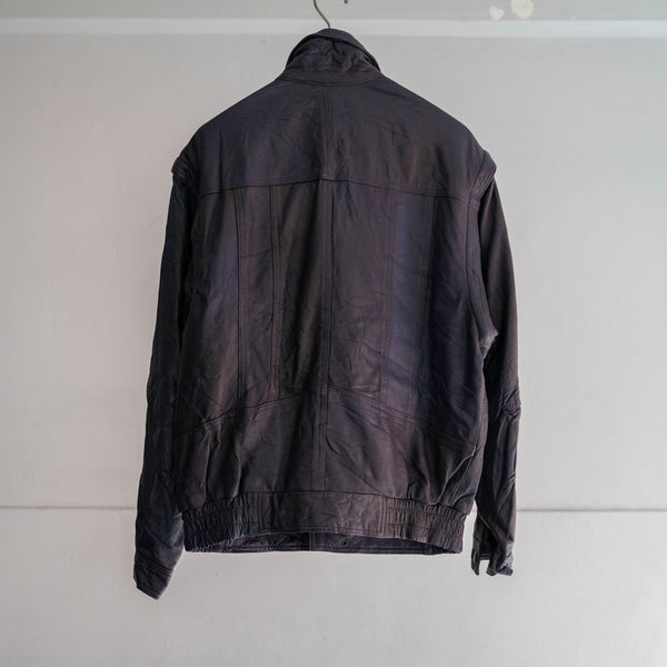 1990s purple leather short blouson -detatchable arms-