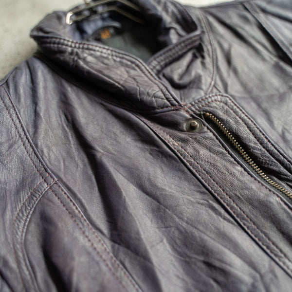 1990s purple leather short blouson -detatchable arms-