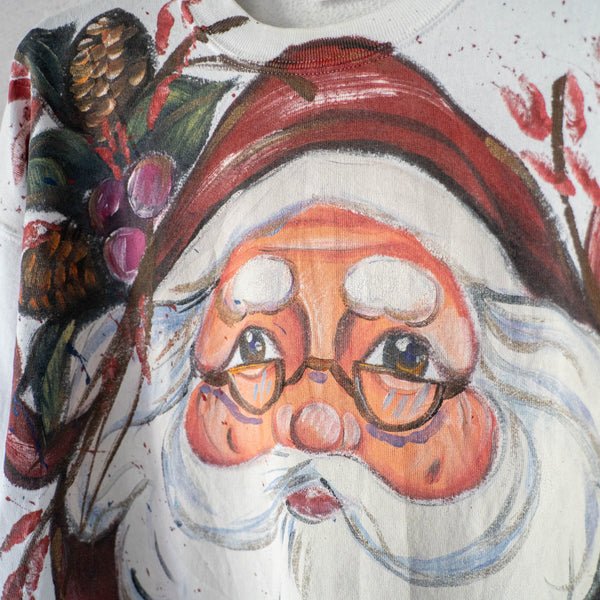 1980-90s USA  artistic hand painted sweat 'Santa Claus'