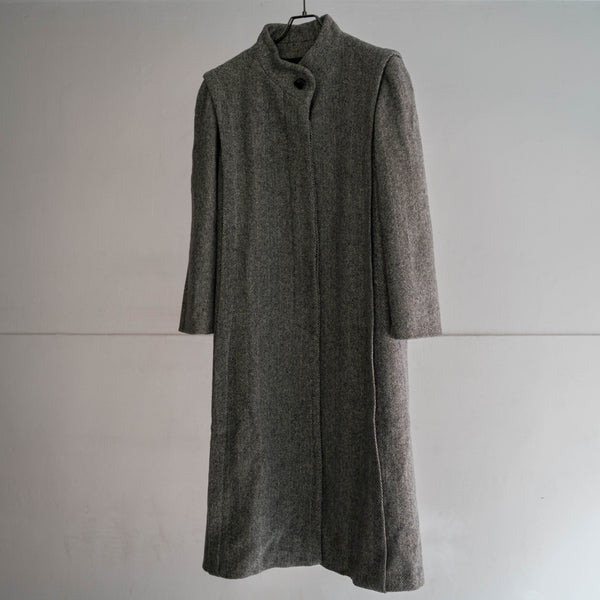 1980s US light gray wool herringbone long coat
