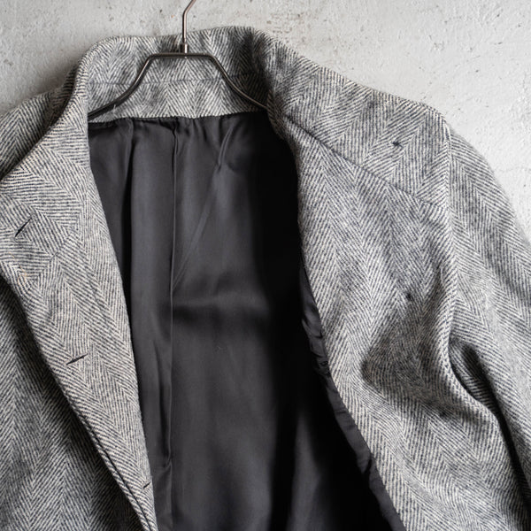 1980s US light gray wool herringbone long coat