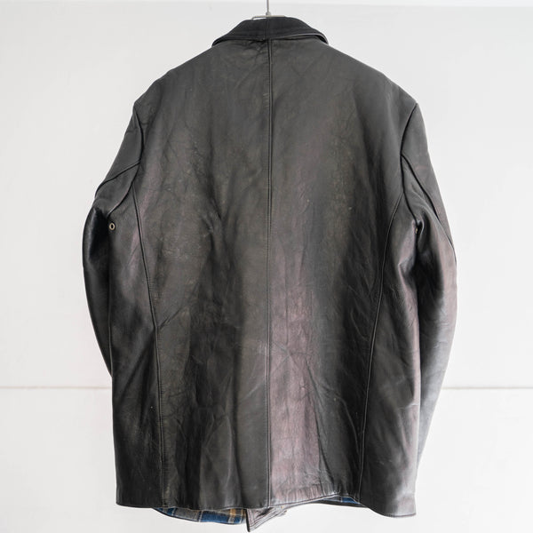 50-60s France double breasted leather jacket 'corbusier jacket' -with black wool collar-