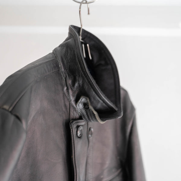 50-60s France double breasted leather jacket 'corbusier jacket' -with black wool collar-