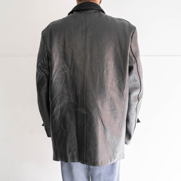 50-60s France double breasted leather jacket 'corbusier jacket' -with black wool collar-