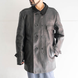 50-60s France double breasted leather jacket 'corbusier jacket' -with black wool collar-