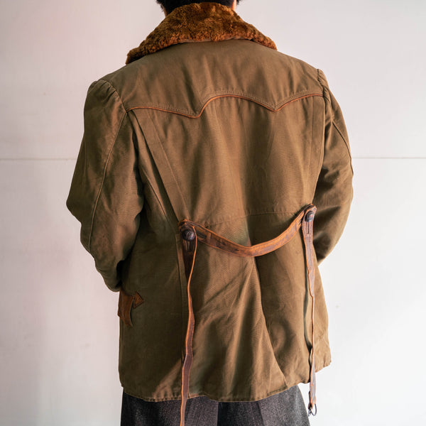 1940s France olive canadian coat -leather switching-