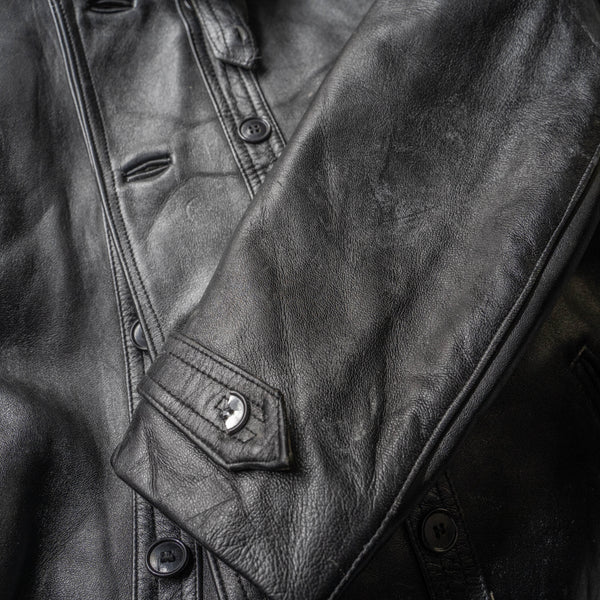 50-60s France double breasted leather jacket 'corbusier jacket' -with black wool collar-