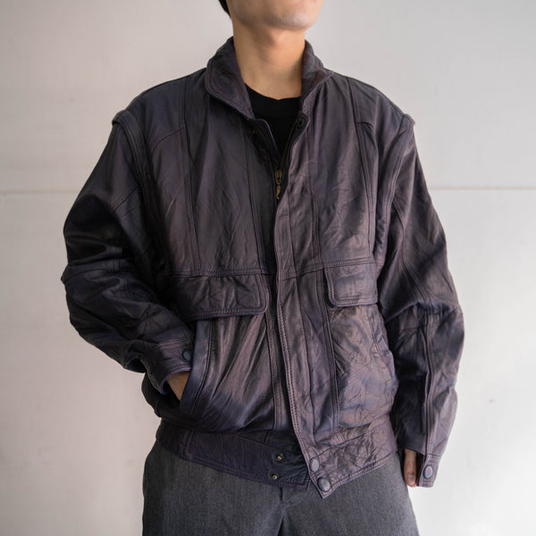 1990s purple leather short blouson -detatchable arms-