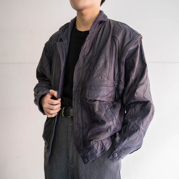 1990s purple leather short blouson -detatchable arms-