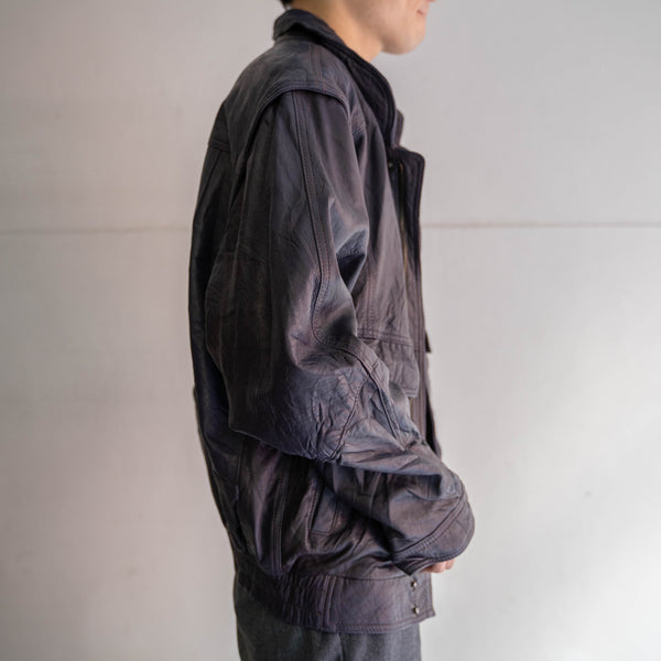 1990s purple leather short blouson -detatchable arms-