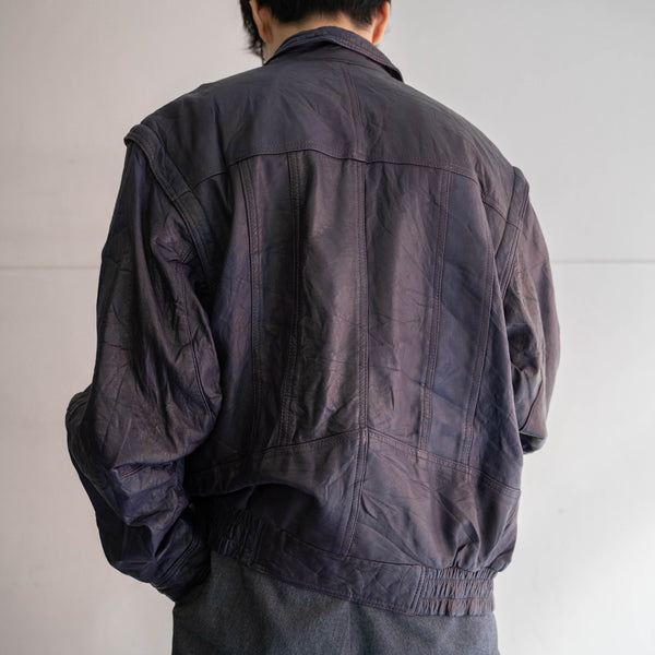 1990s purple leather short blouson -detatchable arms-