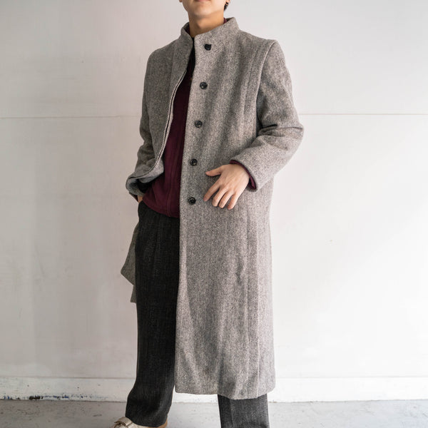 1980s US light gray wool herringbone long coat